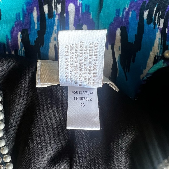 CHICO'S Embellished Neckline Lexi Blue Midi Dress Beaded V-Neck Size M / 12 Ikat - Picture 10 of 11